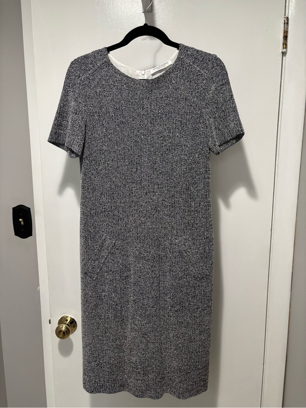 Amina Rubinacci Heathered Gray Short-Sleeve Midi Dress EU 44 US 8